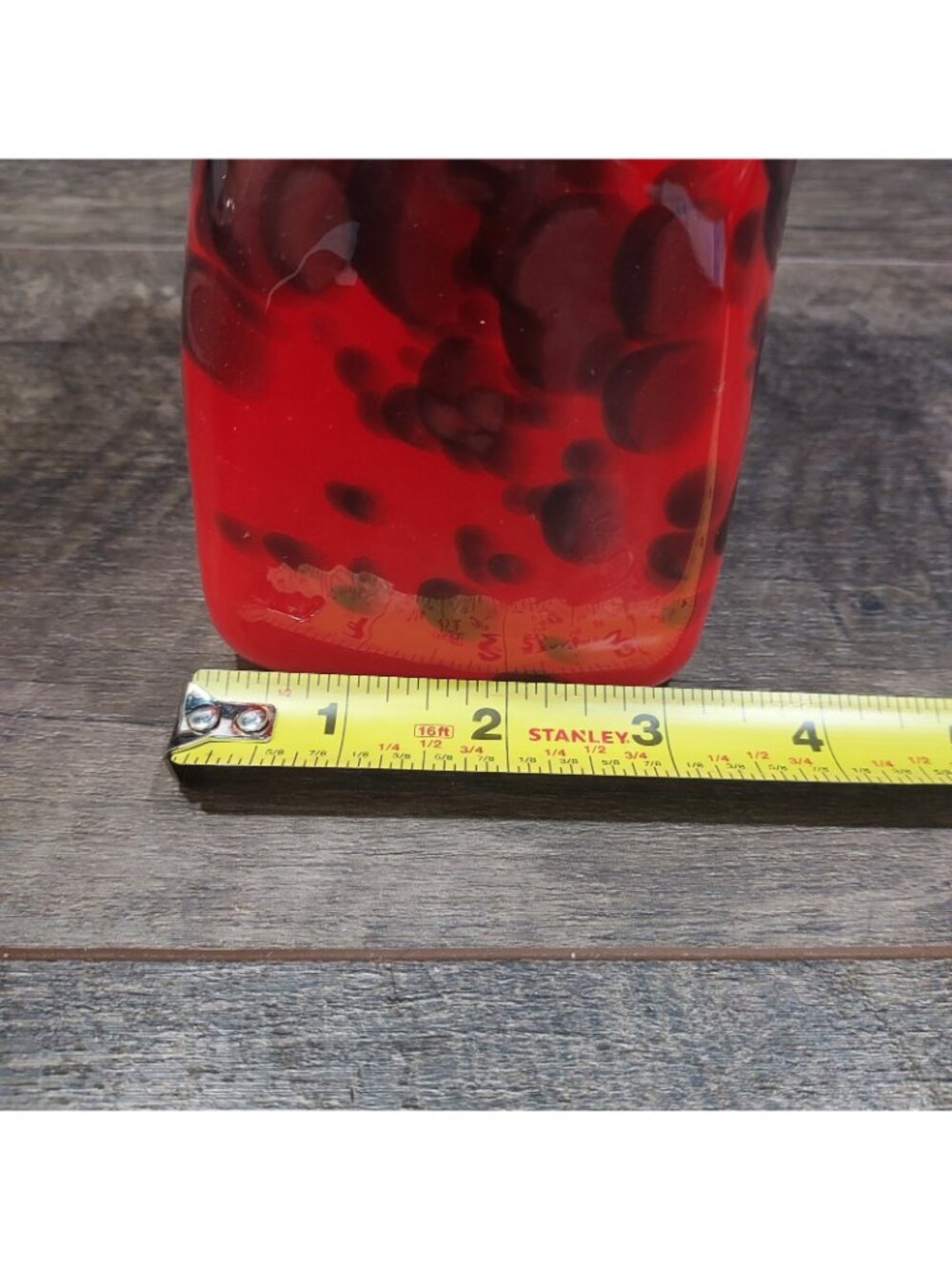 Hand Blown Red Glass Purse Vase Gold Fleck Cheetah Print - Picture 6 of 14